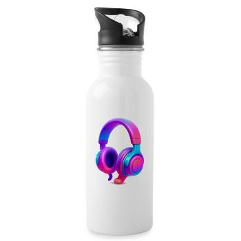 Neon Gradient Kopfhörer - Trinkflasche mit integriertem Trinkhalm - Weiß - Rechts