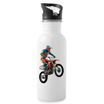 Motocross - Cooles Motorrad Logo - Trinkflasche mit integriertem Trinkhalm - Weiß - Rechts