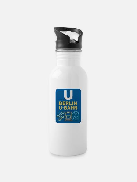Berliner U-Bahn Neon Line Art - Trinkflasche mit integriertem Trinkhalm - Weiß