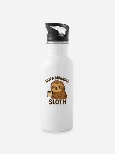 Not a Morning Sloth - Water bottle with straw - white