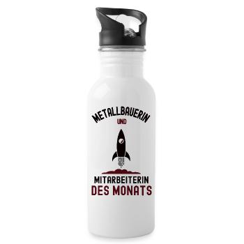 Mitarbeiterin des Monats Metallbauerin Metallbauer - Trinkflasche mit integriertem Trinkhalm - Weiß - Rechts