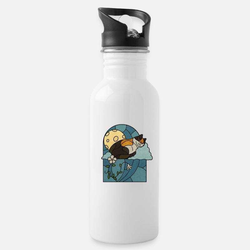 Chat endormi dans un vitrail - Gourde avec paille intégrée - blanc