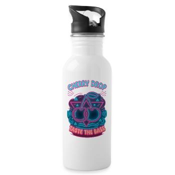 Cherry Drop – Taste the Bass Neon Design - Water bottle with straw - white - Right