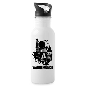 warnemünde silhouette - Trinkflasche mit integriertem Trinkhalm - Weiß - Rechts