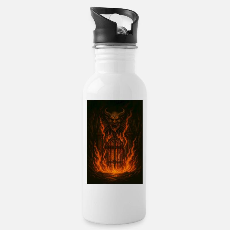 Feuerpforte Dämonengestalt - Trinkflasche mit integriertem Trinkhalm - Weiß