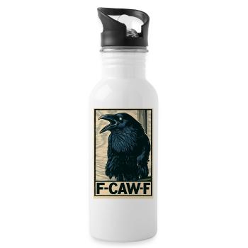 Lustiger schwarzer Krähenvogel mit F-CAW-F-SPRUCH - Trinkflasche mit integriertem Trinkhalm - Weiß - Rechts
