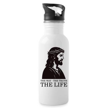 Jesus Silhouette mit Dornenkrone - Trinkflasche mit integriertem Trinkhalm - Weiß - Rechts
