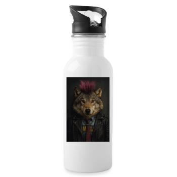 Wolf's Punk Mohawk Leather Jacket - Water bottle with straw - white - Right