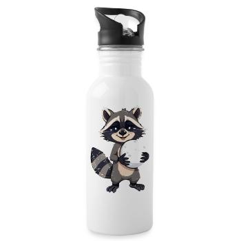 Waschbär mit grossem Schneeball - Trinkflasche mit integriertem Trinkhalm - Weiß - Rechts