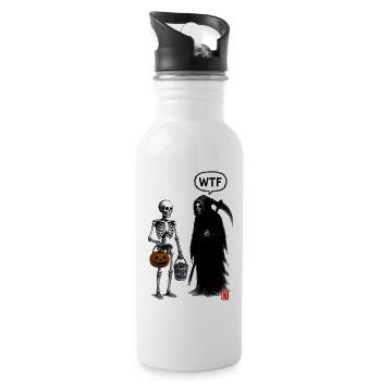 Funny Skeleton Halloween T-Shirt – Trick or Treat  - Water bottle with straw - white - Right