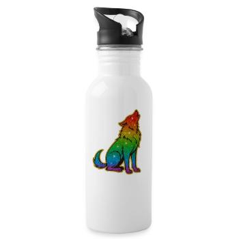 Heulender Regenbogenwolf Glitter Silhouette - Trinkflasche mit integriertem Trinkhalm - Weiß - Rechts