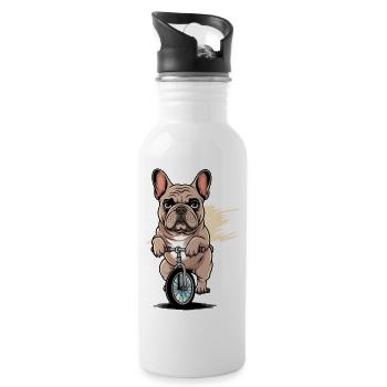  Französische Bulldogge Auf Einrad Lustiger Bully - Trinkflasche mit integriertem Trinkhalm - Weiß - Rechts