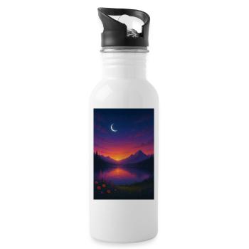 Moonlit Night at the Mountain Lake - Water bottle with straw - white - Right