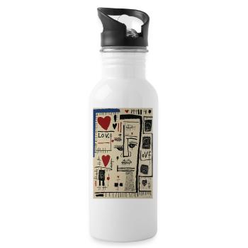 Kubistisches Gesicht Liebe und Skizzen - Trinkflasche mit integriertem Trinkhalm - Weiß - Rechts