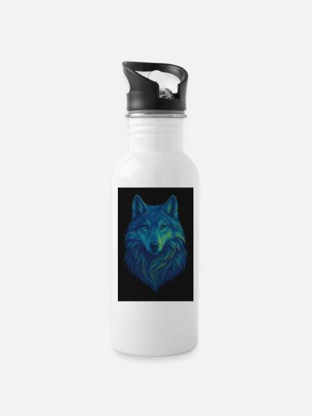 Neon Wolf Colored Wolf Portrait - Water bottle with straw - white