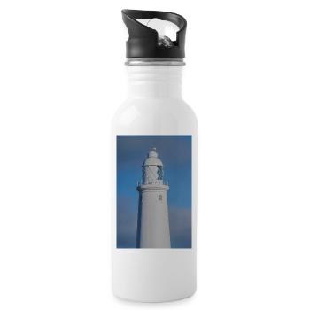 St. Marys Leuchtturm aus nächster Nähe - Trinkflasche mit integriertem Trinkhalm - Weiß - Rechts
