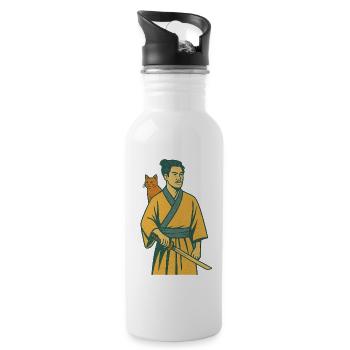 Samouraï avec chat - Gourde avec paille intégrée - blanc - Droite
