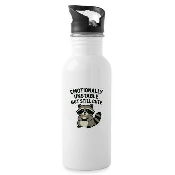 Emotional raccoon cute chaotic funny - Water bottle with straw - white - Right