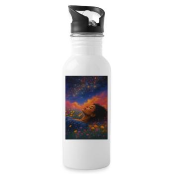 Moon star in the flower field - Water bottle with straw - white - Right