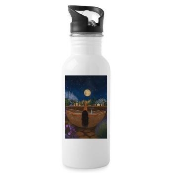 Mondlichtbad im Kräutergarten - Trinkflasche mit integriertem Trinkhalm - Weiß - Rechts