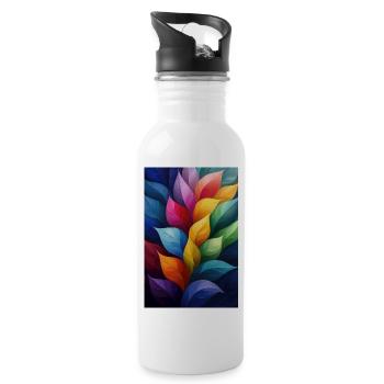 Abstrakte Pflanzenillustration - Trinkflasche mit integriertem Trinkhalm - Weiß - Rechts