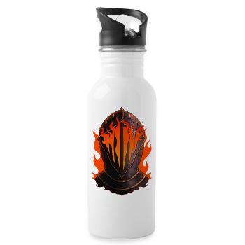 Flaming Knight Helmet - Water bottle with straw - white - Right