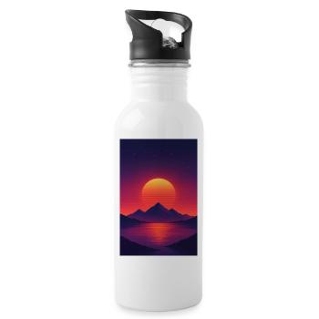 Sunset over alpine lake - Water bottle with straw - white - Right