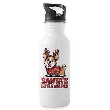 Weihnachts-Corgi – lustiger Hund mit Geweih und Pu - Trinkflasche mit integriertem Trinkhalm - Weiß - Rechts