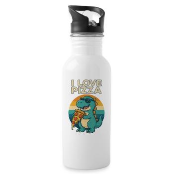 Cool Dino Loves Pizza - Trinkflasche mit integriertem Trinkhalm - Weiß - Rechts