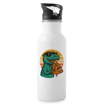 Pizza Saurus Retro - Trinkflasche mit integriertem Trinkhalm - Weiß - Rechts
