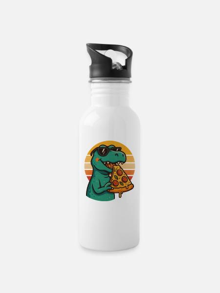 Pizza Saurus Retro - Water bottle with straw - white