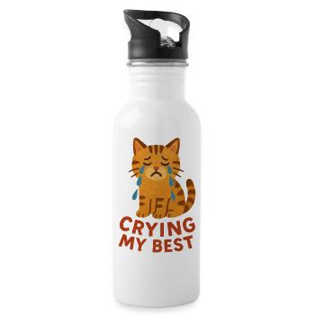 Weinen, meine beste Katze - Trinkflasche mit integriertem Trinkhalm - Weiß - Rechts