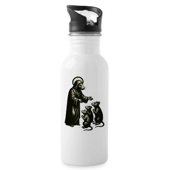 Shepherd figure with mice woodcut - Water bottle with straw - white - Right