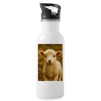 Tiere, Lämmer - Trinkflasche mit integriertem Trinkhalm - Weiß - Rechts