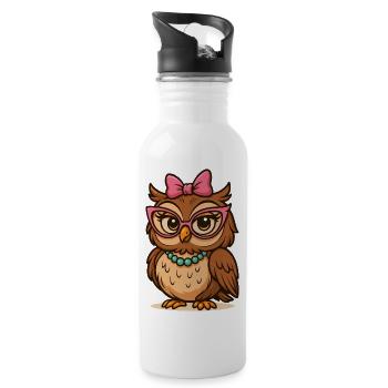 Hibou intelligent avec des lunettes roses - Gourde avec paille intégrée - blanc - Droite