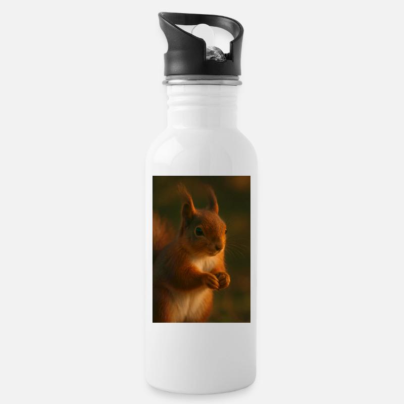 Tiere - Eichhörnchen - Trinkflasche mit integriertem Trinkhalm - Weiß