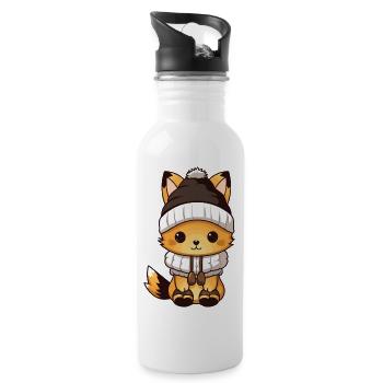 Fuchs Winter Tier Baby Comic - Trinkflasche mit integriertem Trinkhalm - Weiß - Rechts