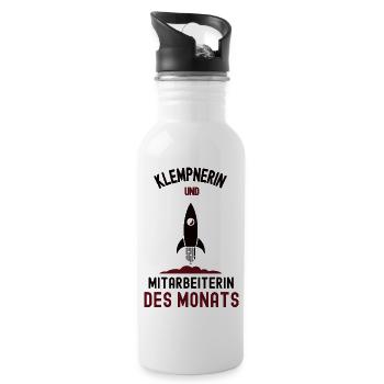 Mitarbeiterin des Monats Klempnerin Klempner - Trinkflasche mit integriertem Trinkhalm - Weiß - Rechts