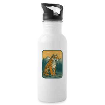 Tiger im Gebirge Retro-Motiv - Trinkflasche mit integriertem Trinkhalm - Weiß - Rechts