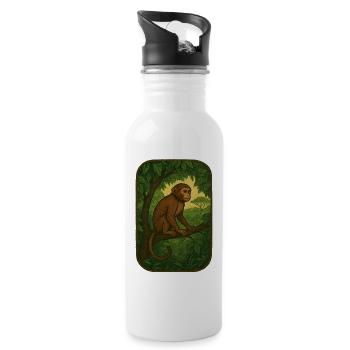 Dschungelaffe im Vintage-Stil - Trinkflasche mit integriertem Trinkhalm - Weiß - Rechts