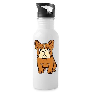 personalisiertes Bulldoggen Hunde T-shirt Geschenk - Trinkflasche mit integriertem Trinkhalm - Weiß - Rechts