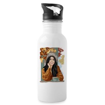 Herbstlicher Kaffee - Trinkflasche mit integriertem Trinkhalm - Weiß - Rechts