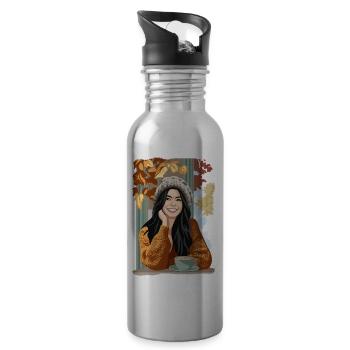 Herbstlicher Kaffee - Trinkflasche mit integriertem Trinkhalm - Lightsilver - Rechts