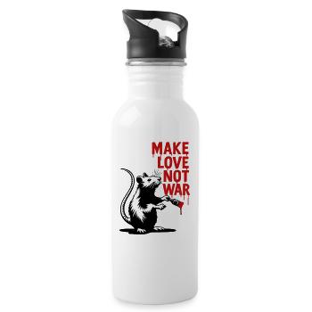 Ratte mit rotem Text Liebe statt Krieg - Trinkflasche mit integriertem Trinkhalm - Weiß - Rechts