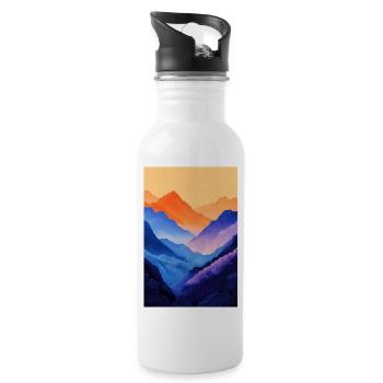 Illustration einer Gebirgslandschaft - Trinkflasche mit integriertem Trinkhalm - Weiß - Rechts