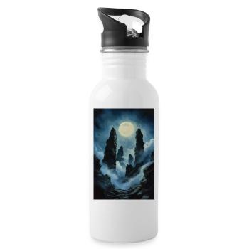 Illustration einer Naturlandschaft - Trinkflasche mit integriertem Trinkhalm - Weiß - Rechts