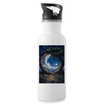 Illustration of a fantasy landscape - Water bottle with straw - white - Right