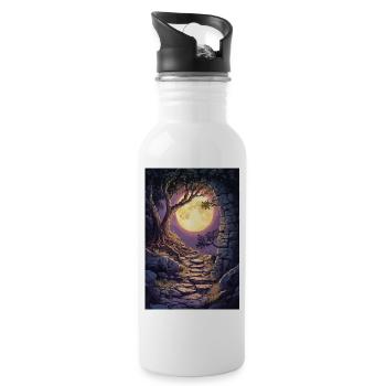 Illustration of a fantasy landscape - Water bottle with straw - white - Right