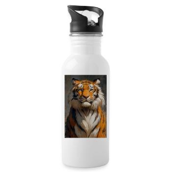 Illustration eines Tigers - Trinkflasche mit integriertem Trinkhalm - Weiß - Rechts