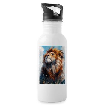 Illustration eines Löwen - Trinkflasche mit integriertem Trinkhalm - Weiß - Rechts